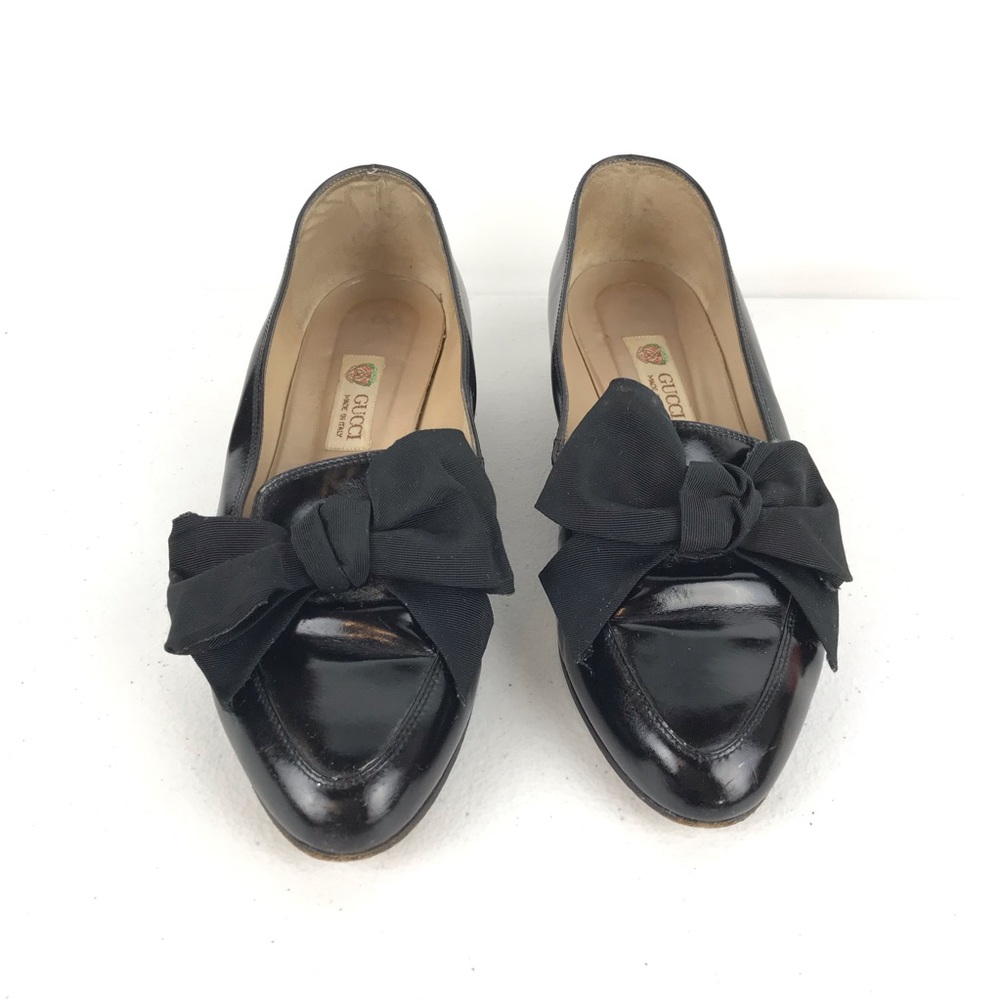 Vintage Gucci Black Bow Loafer Flats